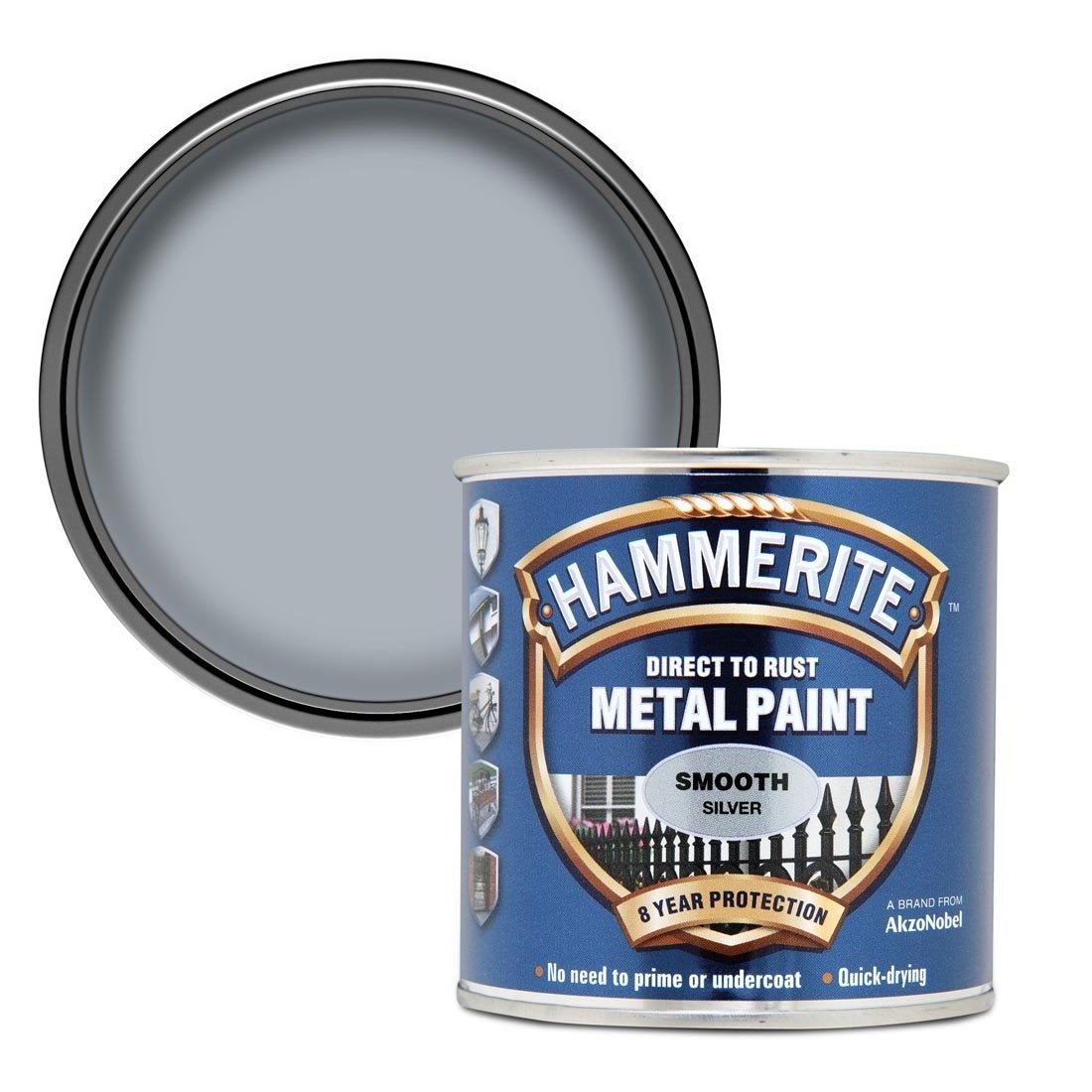 Hammerite Direct to Rust Smooth Finish Metal Paint 250ml Silver