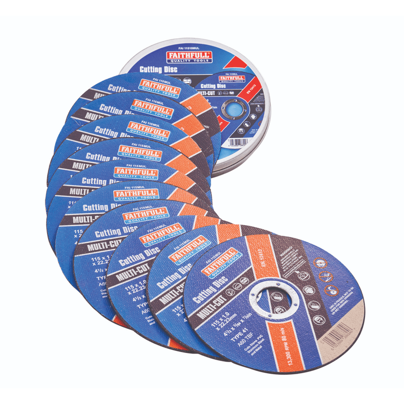 Faithfull 115mm (4.5in) Multi - Cut Discs (Tin of 10) - BLADES - Beattys of Loughrea