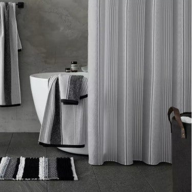 Catherine Lansfield Textured Stripe Shower Curtain - Grey - SHOWER CURTAIN & CLIPS - Beattys of Loughrea