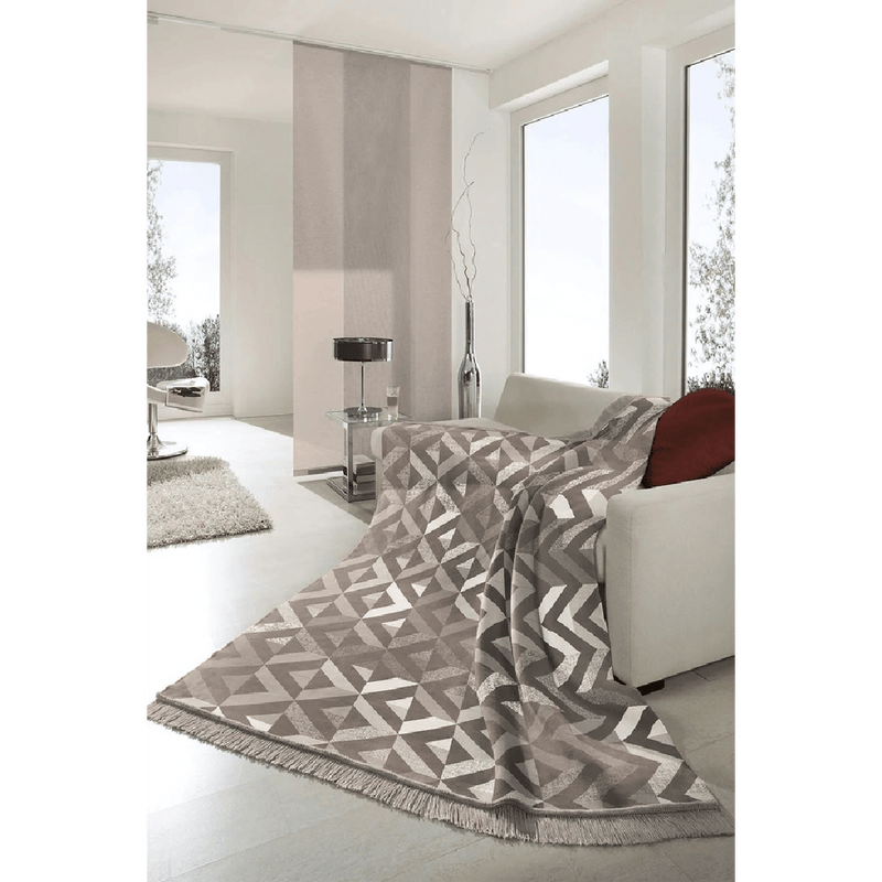 Biederlack Cotton Rich Blanket 140 x 180cm Textured Geo Neutral - THROWS/BLANKETS - Beattys of Loughrea