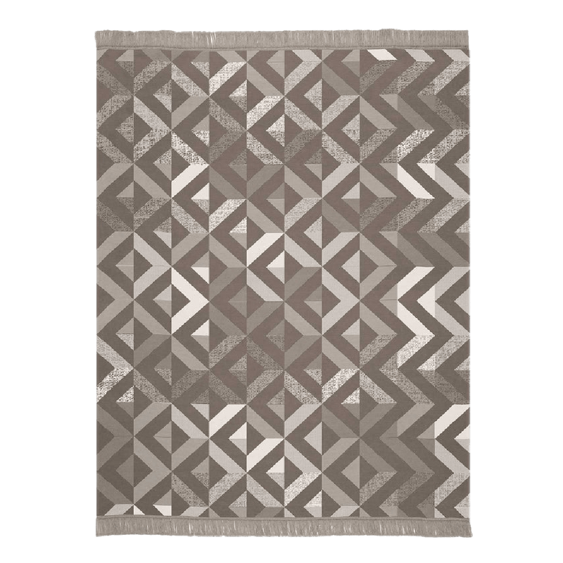 Biederlack Cotton Rich Blanket 140 x 180cm Textured Geo Neutral - THROWS/BLANKETS - Beattys of Loughrea