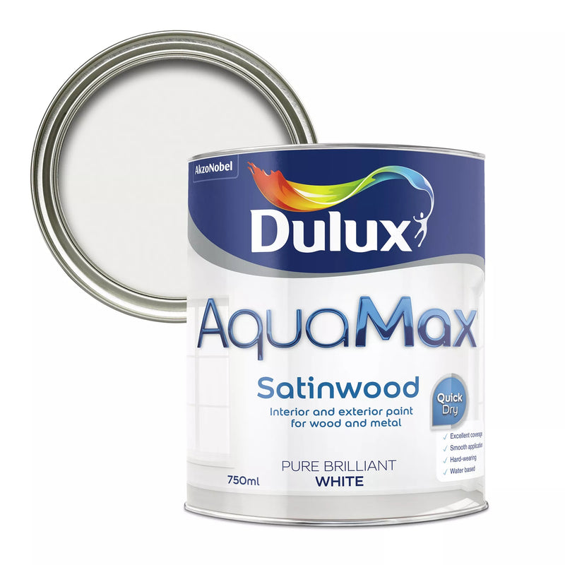 Dulux Aquamax Pure Brilliant White Satinwood Metal & Wood Paint 750ml