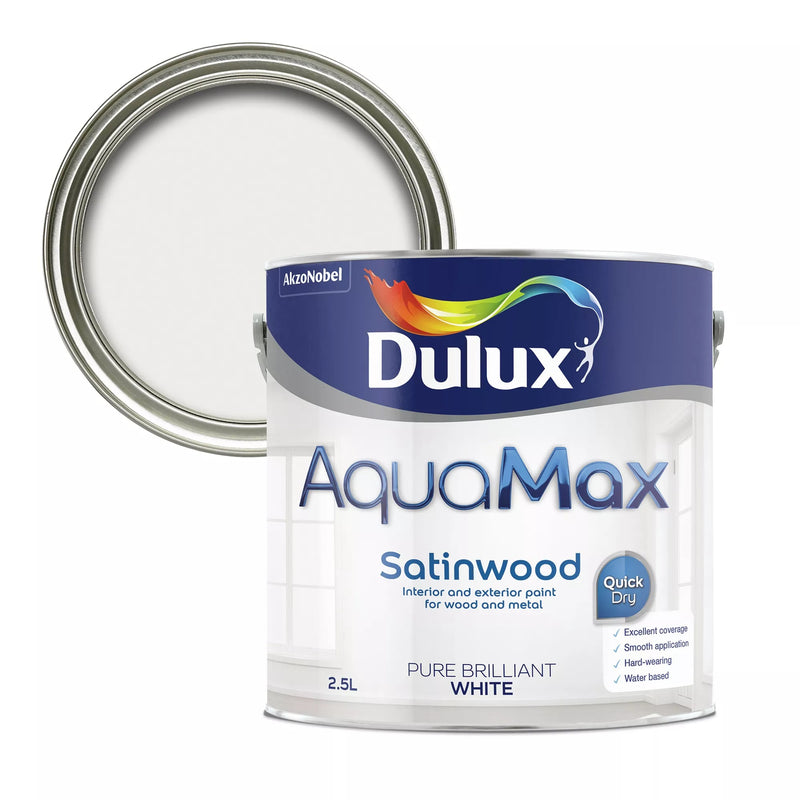 Dulux Aquamax Pure Brilliant White Satinwood Metal & Wood Paint 2.5L