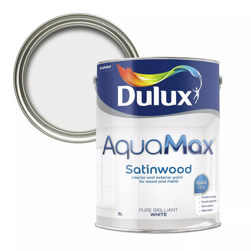 Dulux Aquamax Pure Brilliant White Satinwood Metal & Wood Paint 5L