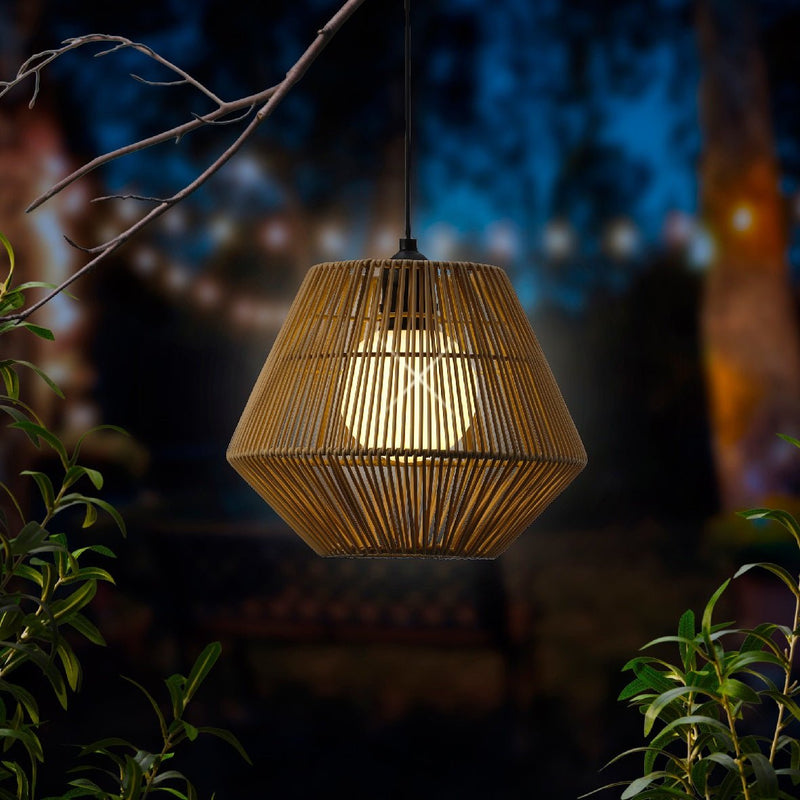 18x22.5cm Natural Wicker Solar Pendant Light - GARDEN ORNAMENTS INCL SOLAR - Beattys of Loughrea