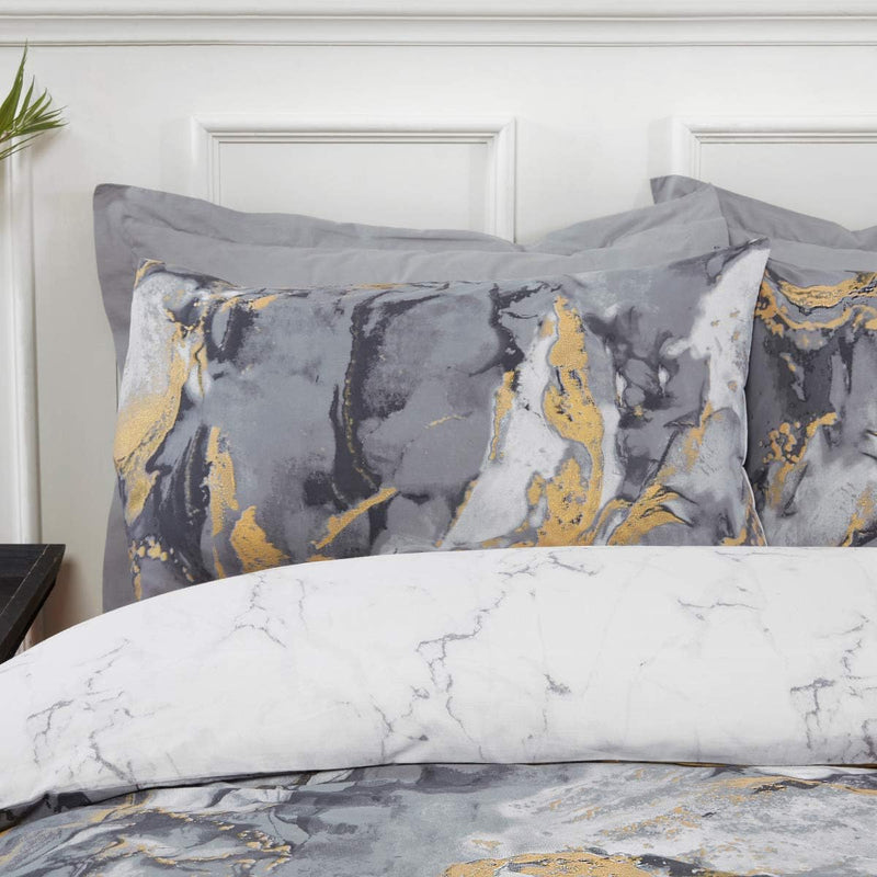 Sleepdown Metallic Marble Charcoal/Grey Duvet Set Kingsize - DUVET COVERS - Beattys of Loughrea