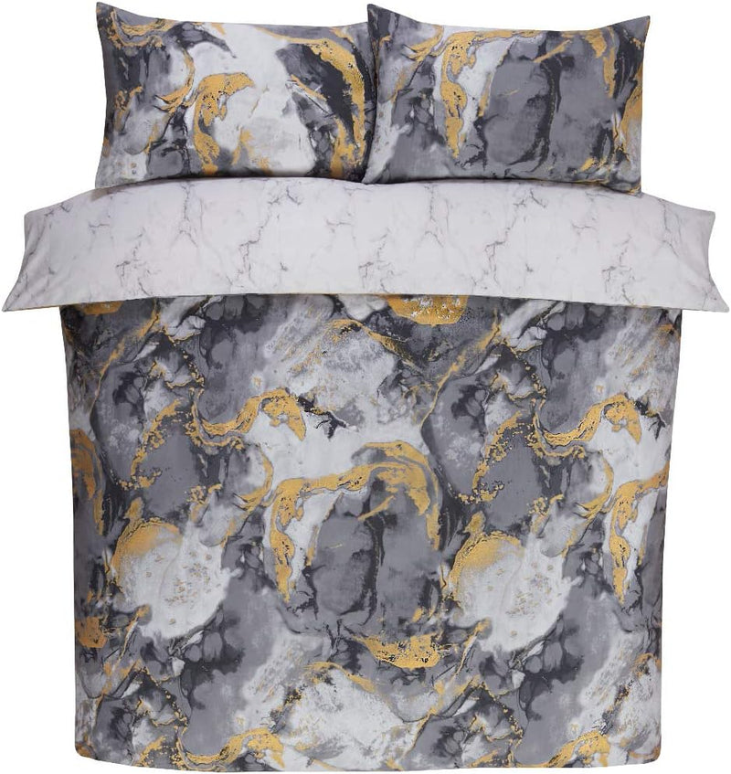 Sleepdown Metallic Marble Charcoal/Grey Duvet Set Kingsize - DUVET COVERS - Beattys of Loughrea