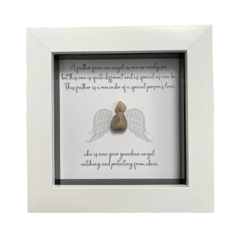 Mini Pebble Art A Feather from an Angel Poem - White - PICTURES, PAINTINGS - Beattys of Loughrea