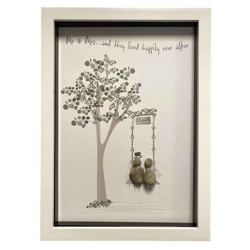 A4 Pebble Art Mr & Mrs... Happily Ever After - White - PICTURES, PAINTINGS - Beattys of Loughrea