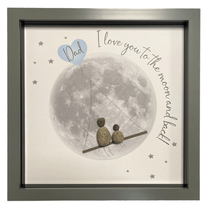 Large Pebble Art Dad, I Love You to the Moon and Back - Grey - ORNAMENTS - Beattys of Loughrea