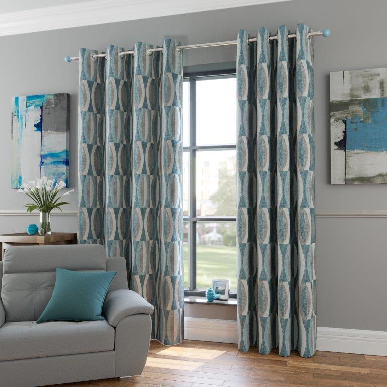 Alpine 90" x 90” Lined Eyelet Curtains Blue - CURTAINS - READY MADE - Beattys of Loughrea