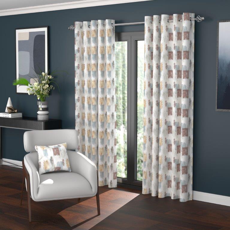 Porto 90" x 90” Polar Fleece Lined Eyelet Curtains Marine - CURTAINS - READY MADE - Beattys of Loughrea