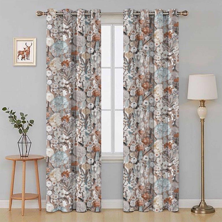 Wildflowers 90"x 90" Lined Eyelet Curtains Mist - CURTAINS - READY MADE - Beattys of Loughrea