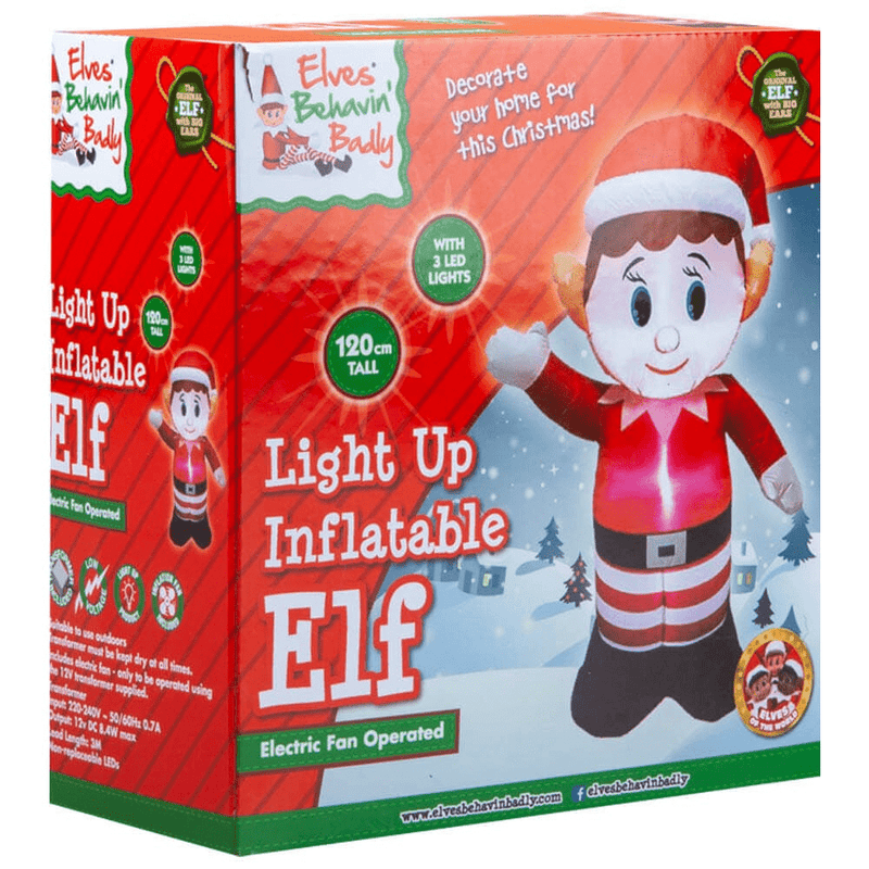 Light Up Inflatable Elf 120cm - XMAS ROOM DECORATION LARGE AND LIGHT UP - Beattys of Loughrea