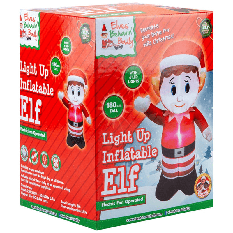 Light Up Inflatable Elf 180cm - XMAS ROOM DECORATION LARGE AND LIGHT UP - Beattys of Loughrea