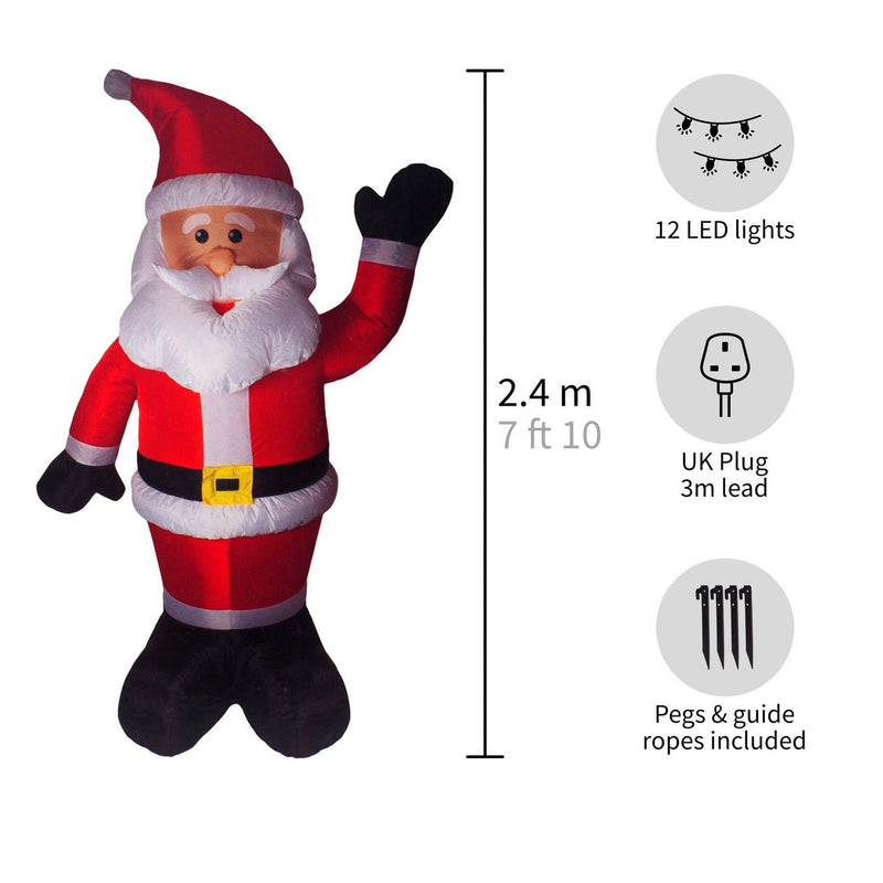 Outdoor Giant Inflatable Christmas LED Santa 2.4m - XMAS ROOM DECORATION LARGE AND LIGHT UP - Beattys of Loughrea