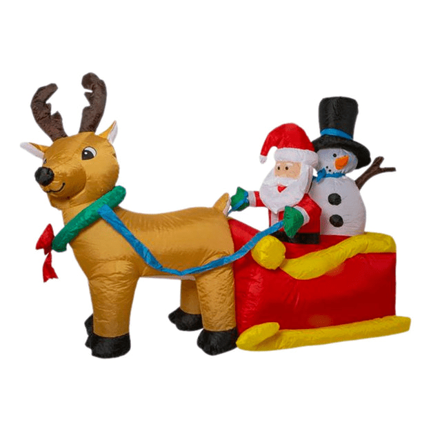 Inflatable Sleigh With Santa, Snowman & Reindeer 1.5m - XMAS ROOM DECORATION LARGE AND LIGHT UP - Beattys of Loughrea