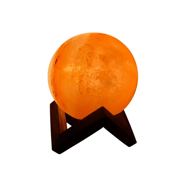 Heaven Spring Sphere Salt Lamp on Wooden Base - TABLE/BEDSIDE LAMPS - Beattys of Loughrea