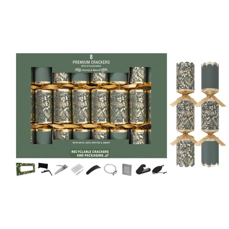 Harvey & Mason Set of 8 Premium Green Forest 12.5" Crackers - XMAS ACCESSORIES - Beattys of Loughrea