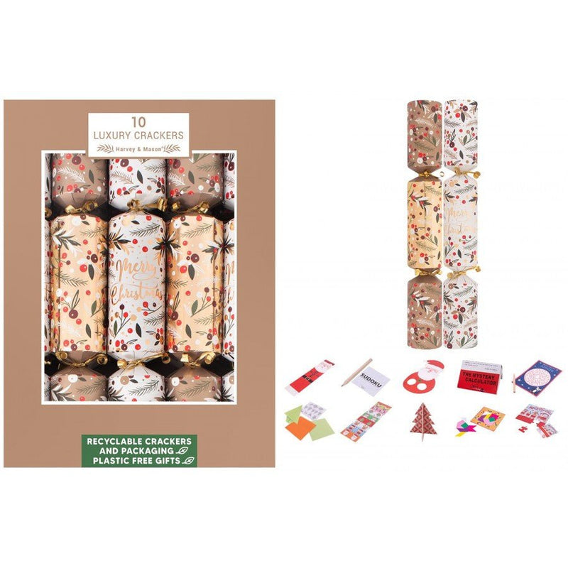 Harvey & Mason Box of 10 Luxury Merry Xmas/Berry 14" Crackers - XMAS ACCESSORIES - Beattys of Loughrea