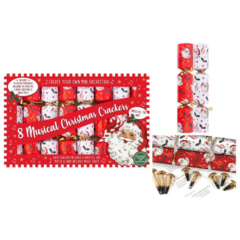 Box of 8 Musical Whistle 9.5" Christmas Crackers - XMAS ACCESSORIES - Beattys of Loughrea