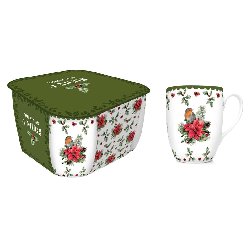 Robin & Poinsettia 4pc Mug Set - MUG SETS - Beattys of Loughrea