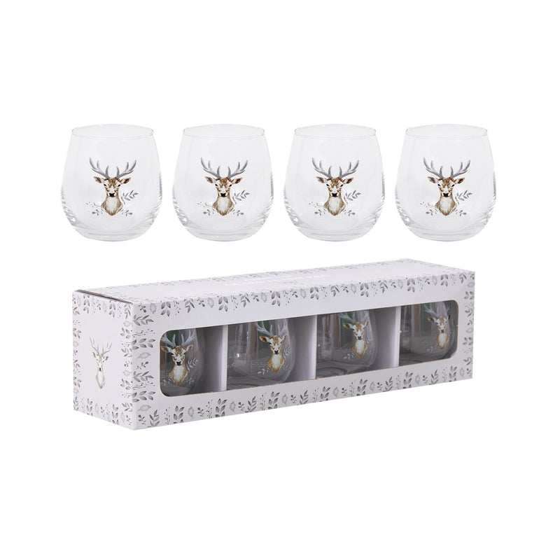 Set of 4 Stag Christmas Drinking Glasses