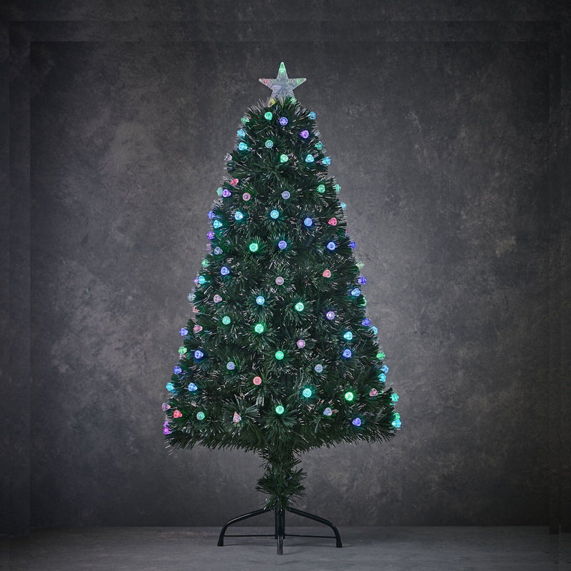 Genova Fibre Optic Christmas Tree Multicolour 135led 120cm (4ft) - XMAS TREE F/O LIGHT UP - Beattys of Loughrea