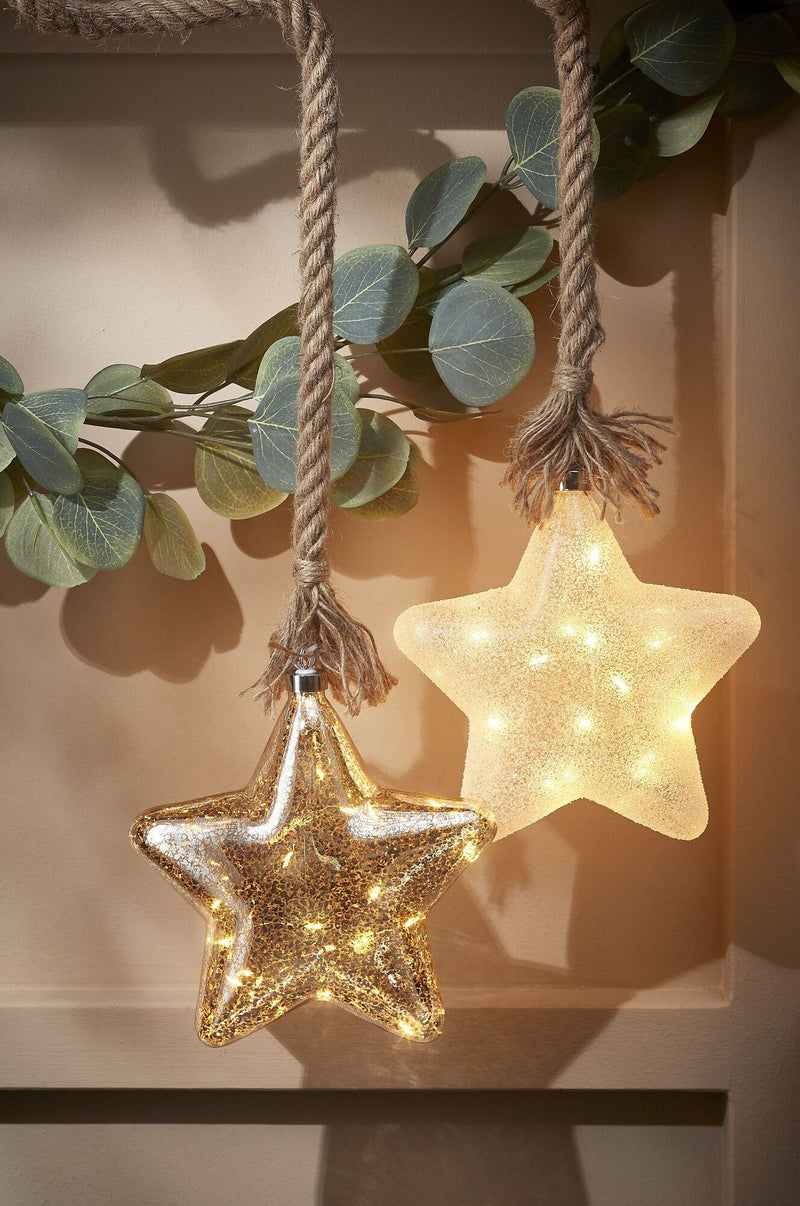 Star on Rope Christmas Lighting with 15 LED Lights - H100 x Ø20 cm - XMAS ROOM DECORATION LARGE AND LIGHT UP - Beattys of Loughrea