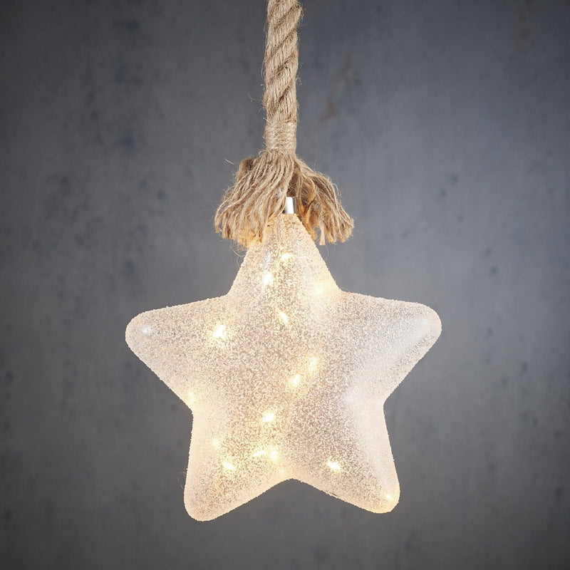 Star on Rope Christmas Lighting with 15 LED Lights - H100 x Ø20 cm - Frosted White - XMAS ROOM DECORATION LARGE AND LIGHT UP - Beattys of Loughrea