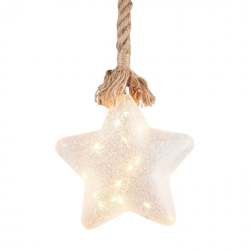 Star on Rope Christmas Lighting with 15 LED Lights - H100 x Ø20 cm - Frosted White - XMAS ROOM DECORATION LARGE AND LIGHT UP - Beattys of Loughrea