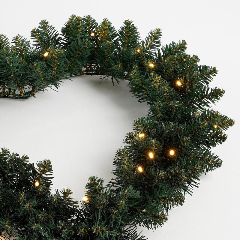 Heart Shaped Christmas Wreath 30 LED 180 Tips Battery Operated - h10 x d60cm - XMAS WREATHS - Beattys of Loughrea