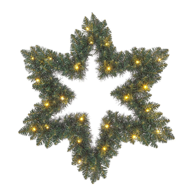 Star Shaped Christmas Wreath 40 LED 150 Tips Battery Operated - h10xd60cm - XMAS WREATHS - Beattys of Loughrea