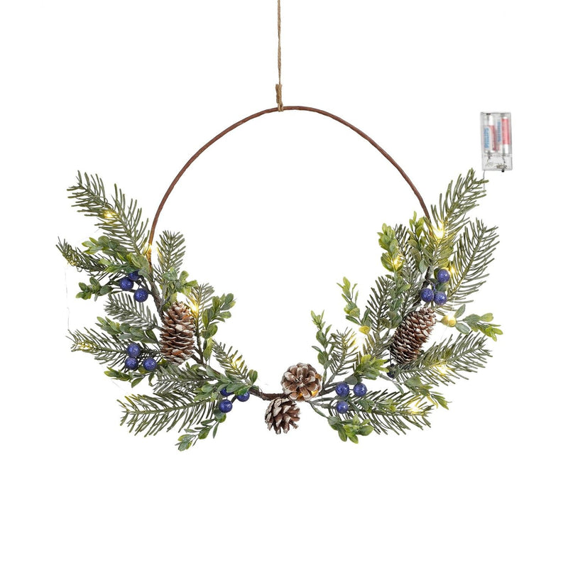 Christmas Wreath 15 LED 42 Tips Battery Operated - h7xd45cm