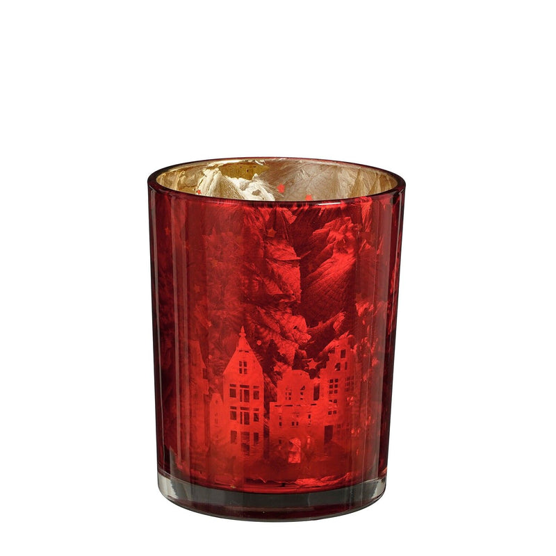 Christmas T - Light Holder Red 12.5 x 10cm - CANDLE HOLDERS / Lanterns - Beattys of Loughrea