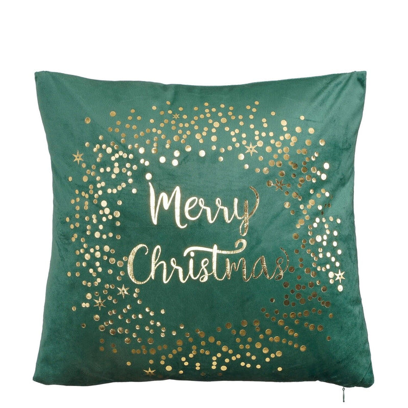 Merry Christmas Cushion Green 40 x 40 x 10cm - XMAS SOFT DECOS - Beattys of Loughrea