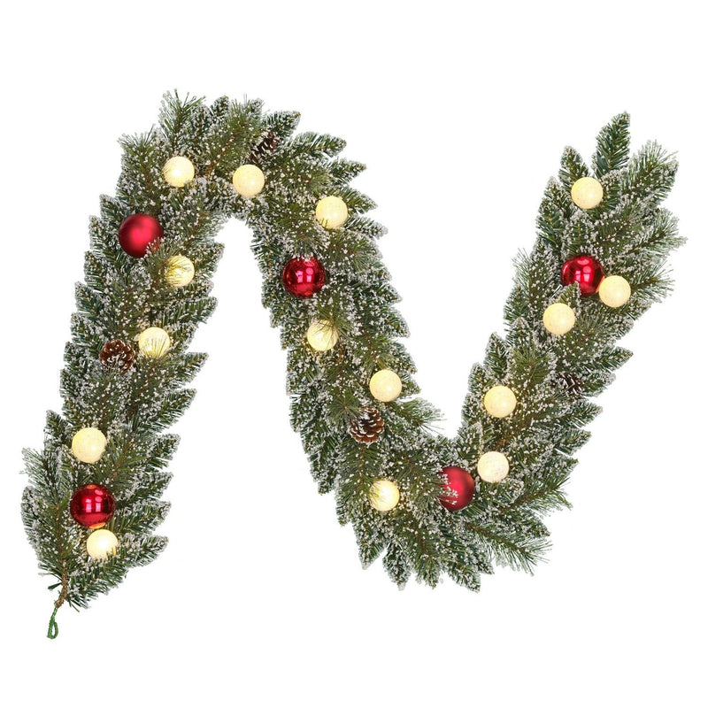 Kaprun Pre - Lit Green Frosted Garland with Timer - 180cm (6ft) - XMAS GARLANDS - Beattys of Loughrea