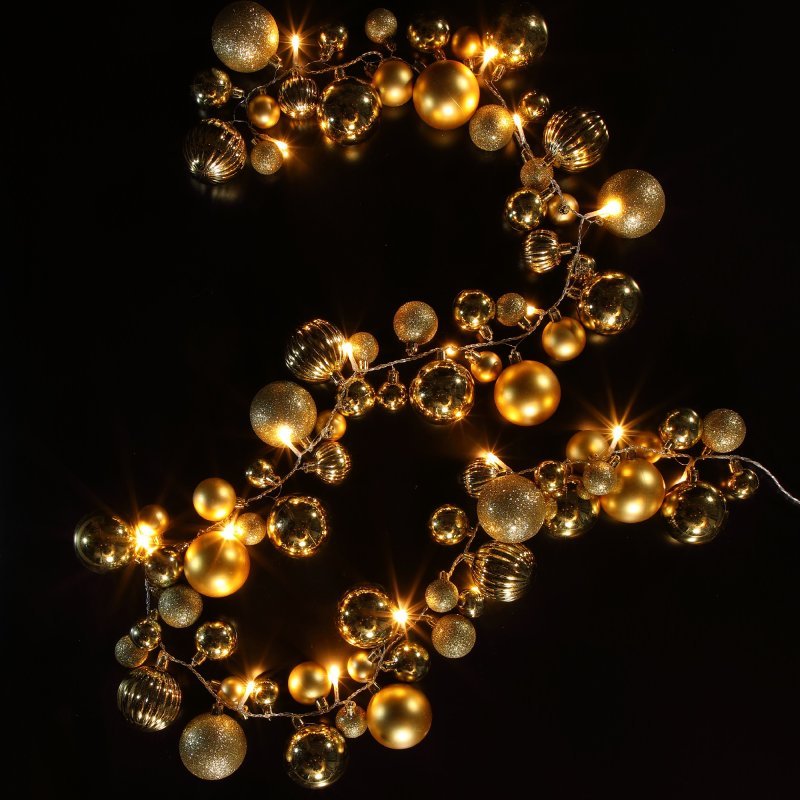 Noma Gold Bauble Cluster Garland 2.2m - Battery Operated - XMAS BATTERY OPERATED LIGHTS - Beattys of Loughrea