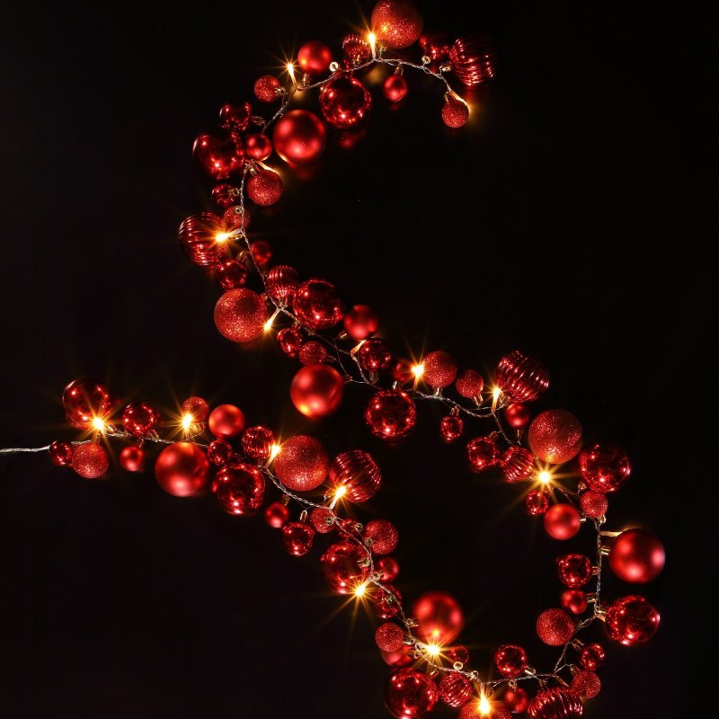 Noma Red Bauble Cluster Garland 2.2m - Battery Operated - XMAS BATTERY OPERATED LIGHTS - Beattys of Loughrea