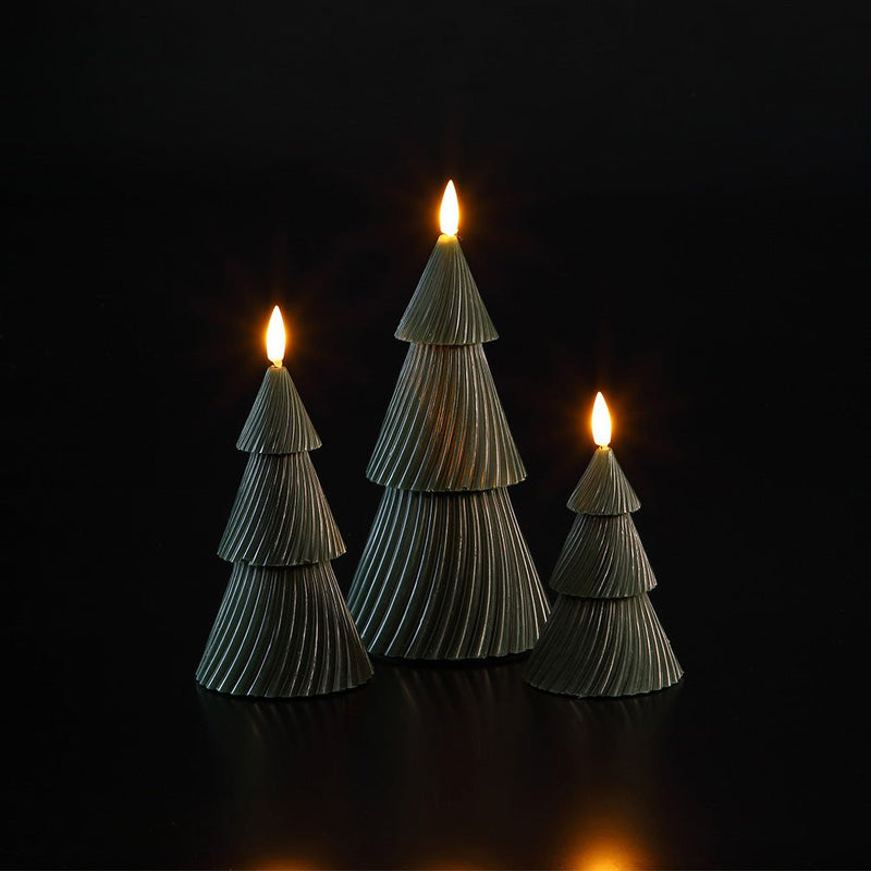 Noma Set Of 3 Christmas Tree Wax Candle Lights - Green - XMAS ROOM DECORATION LARGE AND LIGHT UP - Beattys of Loughrea