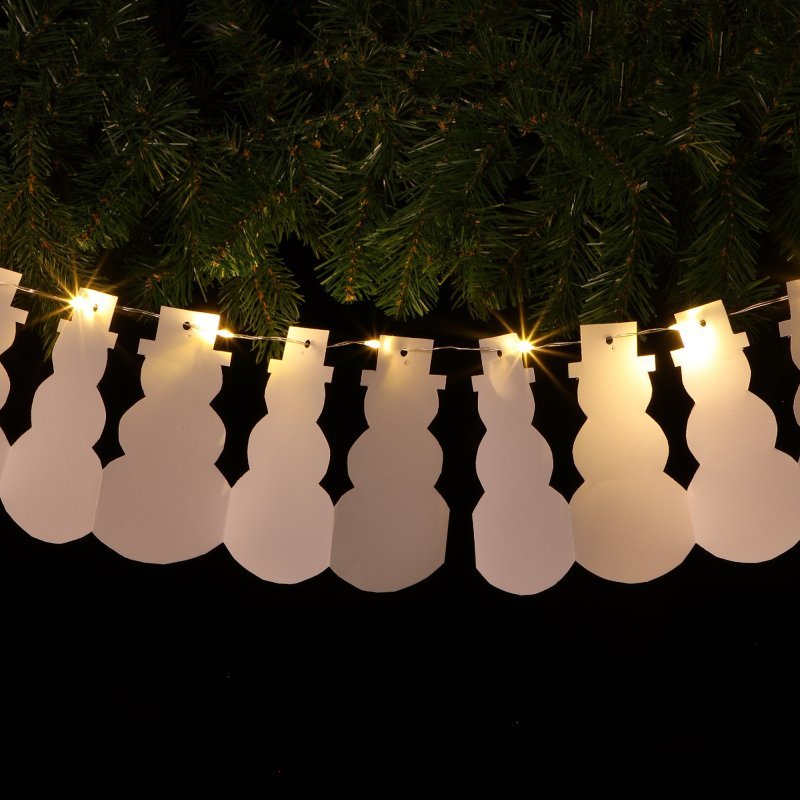 Noma DIY Paper String Light - White Snowman With Warm White Leds - XMAS BATTERY OPERATED LIGHTS - Beattys of Loughrea