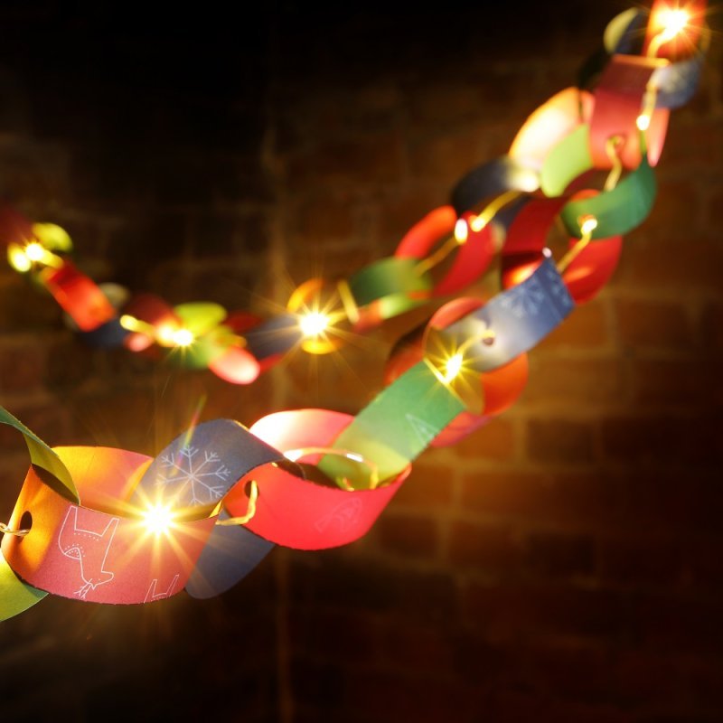 Noma 2.2m DIY Patterned Paper Chain With 20 Warm White Led Flexi Wire Light Chain - XMAS BATTERY OPERATED LIGHTS - Beattys of Loughrea