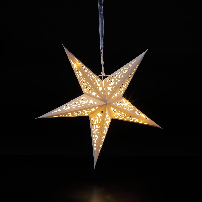 Noma 40cm Paper Shining Star With 15 Warm White Leds Battery Operated - XMAS BATTERY OPERATED LIGHTS - Beattys of Loughrea