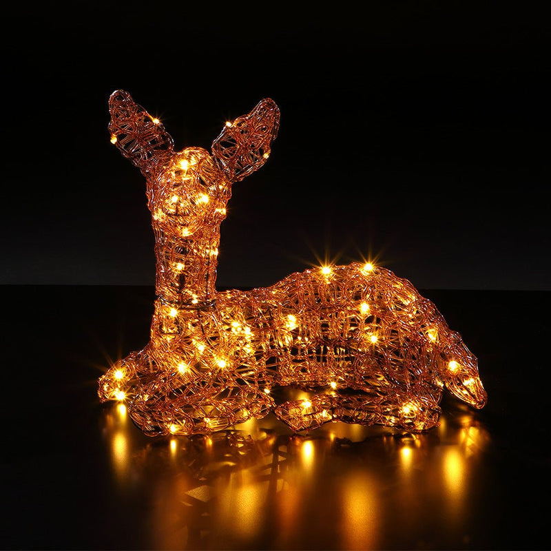 Noma 36cm Copper Acrylic Resting Fawn With 65 Leds - XMAS LIGHTED OUTDOOR DECOS - Beattys of Loughrea