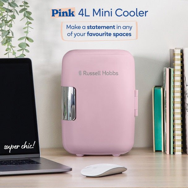 Russell Hobbs 4L Portable Mini Cooler & Warmer Pink RH4CLR1001P - FRIDGE PORTABLE/ CAMPING - Beattys of Loughrea