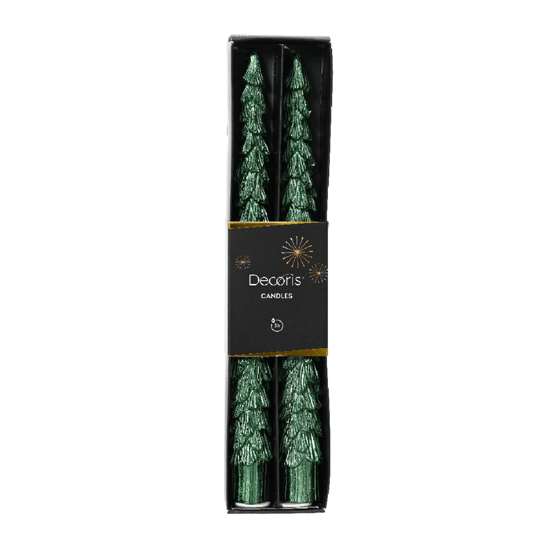 2pk Glitter Tree Christmas Dinner Candles Pine Green - CANDLES - Beattys of Loughrea