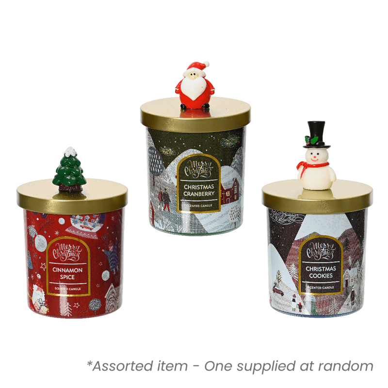 Christmas Decorated Lid Candle Assorted - One Supplied* - XMAS CANDLES - Beattys of Loughrea