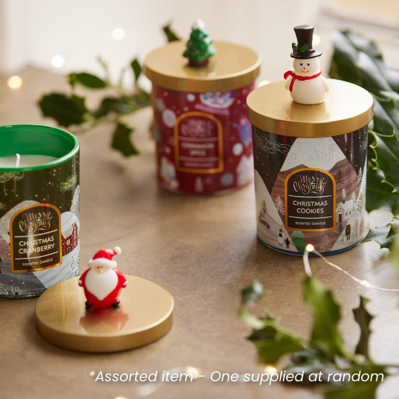 Christmas Decorated Lid Candle Assorted - One Supplied* - XMAS CANDLES - Beattys of Loughrea