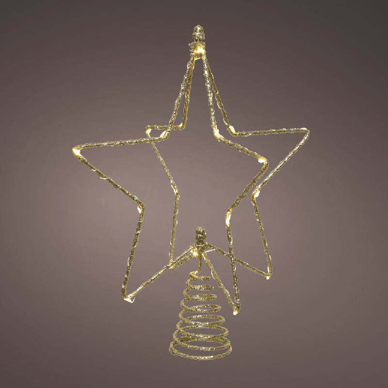 Lumineo Battery - Operated Micro LED Star Tree Topper with Gold Glitter - XMAS ROOM DECORATION LARGE AND LIGHT UP - Beattys of Loughrea