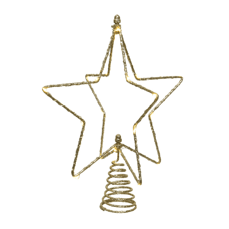 Lumineo Battery - Operated Micro LED Star Tree Topper with Gold Glitter - XMAS ROOM DECORATION LARGE AND LIGHT UP - Beattys of Loughrea